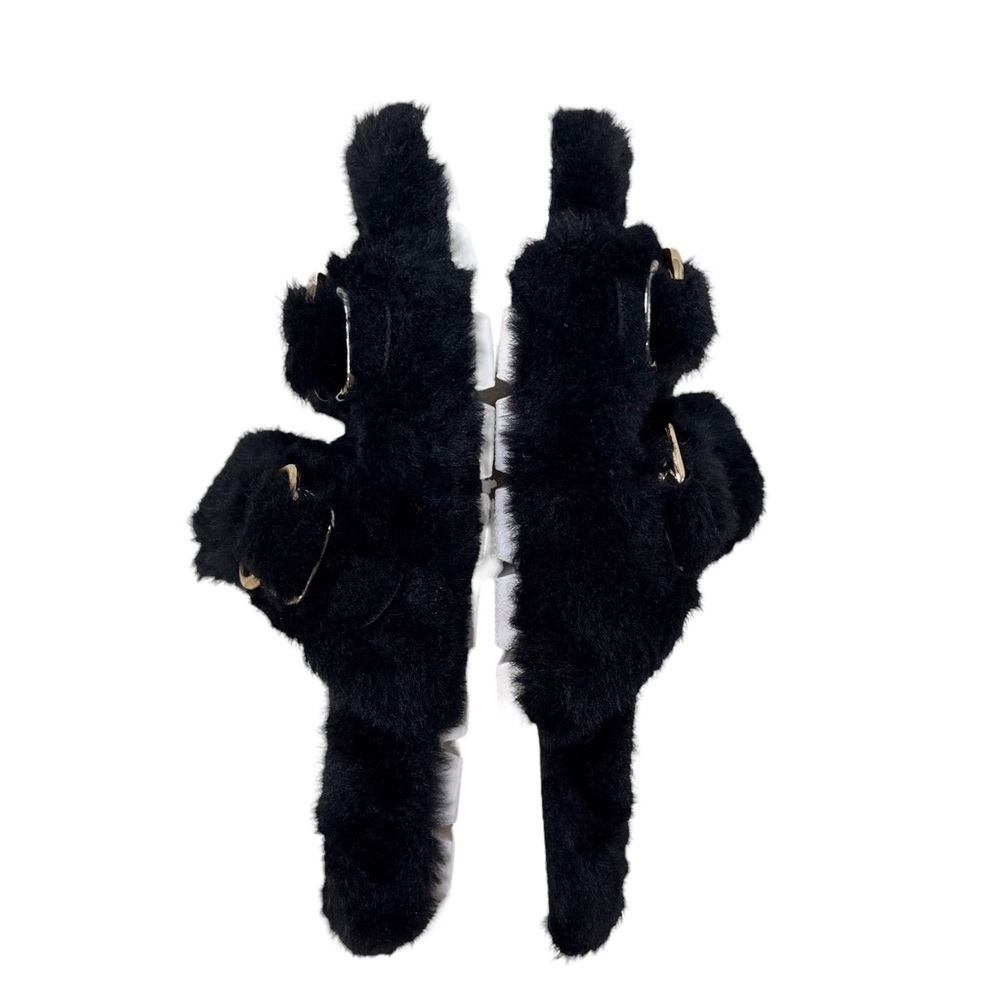Urban Sport by J Slide Babee Faux Fur Sandal Slide Black Size 8 Double Buckle - Picture 7 of 9